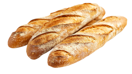 Fresh Baguette Bread Isolated on White Background for Food Photography