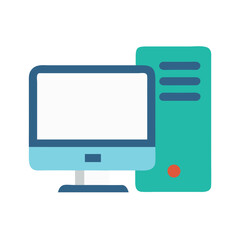 Flat design computer and tower illustration on black background