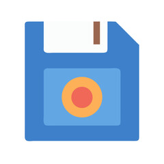 Flat design blue floppy disk icon on black background