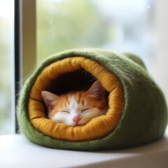 Sleepy Orange and White Kitten in Cozy Tunnel