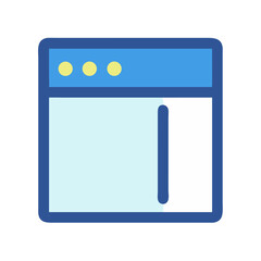 Simple blue window frame icon with yellow circular elements
