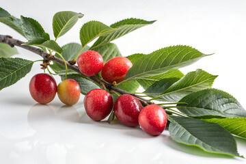 Fresh Red Cherry Fruits on Branch