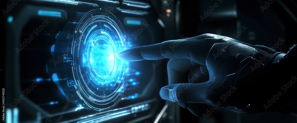 Aufkleber one-third engines finger scan on virtual screen, biometric security concept with digital hologram an