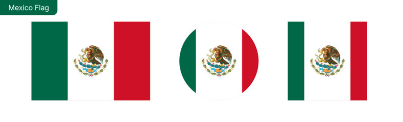 Mexico flag png vector. Mexico Square and round icon isolated on transparent PNG background. Mexico flag icon