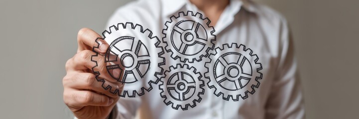 Interconnected gears drawn in mid air.