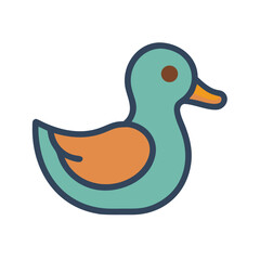 Stylized turquoise duck illustration with orange wing and bill
