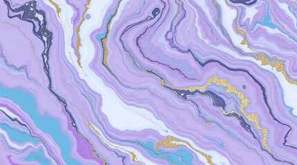 Abstract Marble Texture in Purple, Turquoise, Cream White and Gold with Swirls and Metallic Veins for Luxury Backgrounds and Elegant Designs