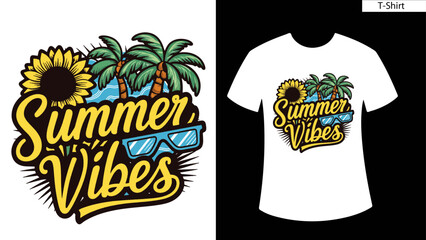 Summer Vibes T-Shirt Design Black T-shirt & White T-shirt