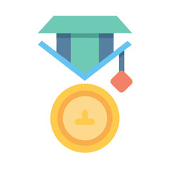 Flat graphic award medal with ribbon on black background