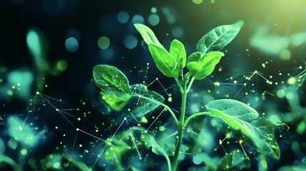 Vibrant green plant growing nature technology concept image leaf life dark idea fresh photo leaves