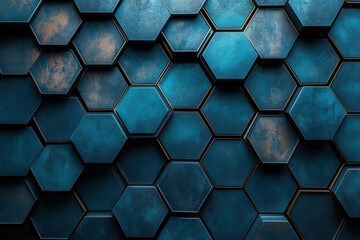 Blue and gold hexagon background with geometric pattern, creating a vibrant and modern design.