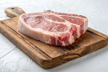 Fototapeta premium Raw Pork Chop on Wooden Cutting Board