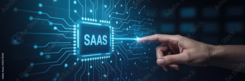 Poster digital technology interface showing saas.