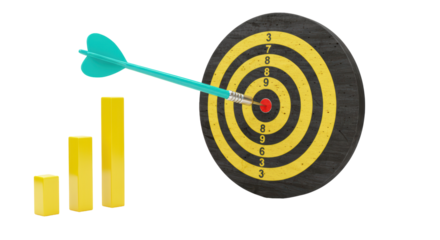 Isolated Dart Hitting Bullseye with Bar Graph