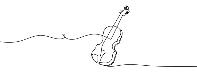 Continuous line, violin, classical musical instrument hand drawn line drawing illustration, vector, transparent background. © Proongnee