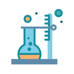 Illustration of chemistry flask with stand on black background