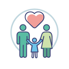 Stylized family icon with heart symbol showing love and care