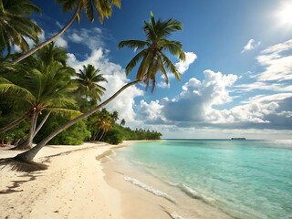 Fototapeta premium tropical beach with coconut palm trees Tropical Beach With Coconut Palm Trees royalty-free AI-generated images