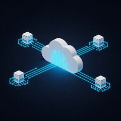 Edge Computing Data Centers Flat Design Glowing Cloud Dynamic Flow Lines