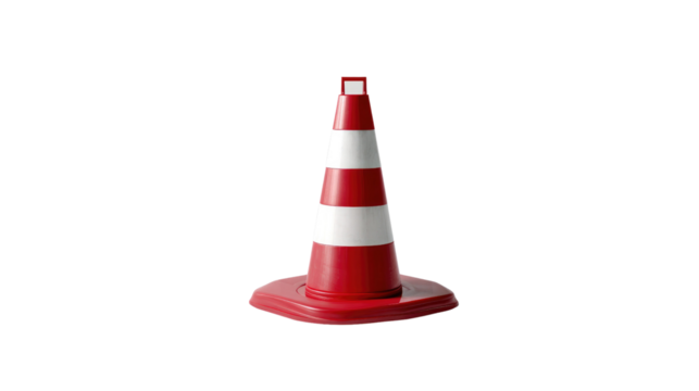 Road Safety Sentinel: An isolated, eye-level shot of a vibrant orange traffic cone, meticulously positioned against an unobtrusive backdrop. Its distinct red and white stripes command attention.