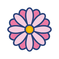 Stylized pink and yellow flower icon against black background