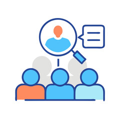 Searching for right candidate icon with magnifying glass illustration