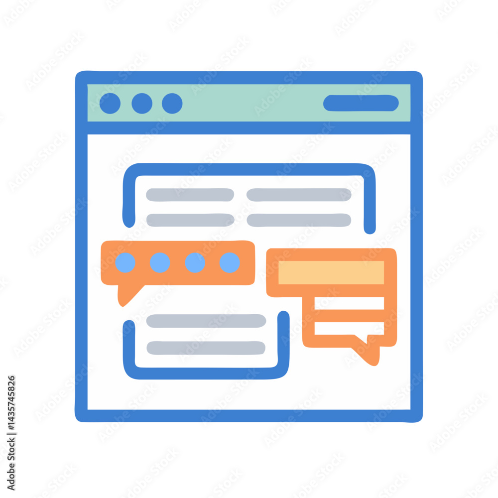 Poster website interface with speech bubbles for online communication concept