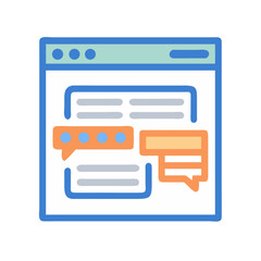 Website interface with speech bubbles for online communication concept