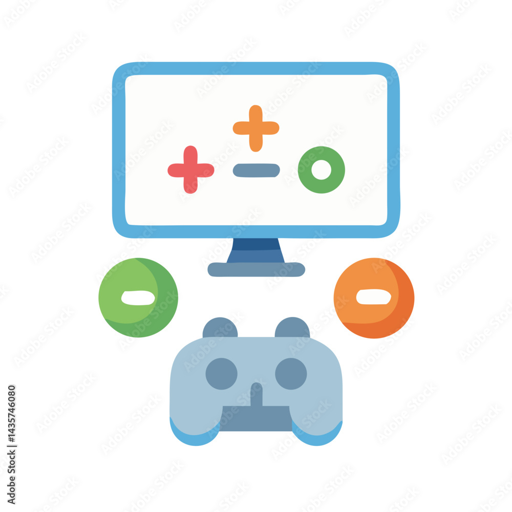 Poster stylized game controller and monitor display with math symbols