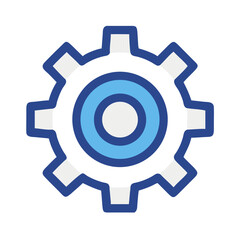 Blue gear icon with white accents on black backdrop