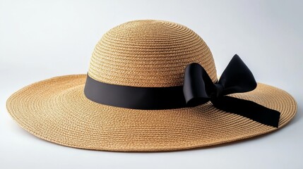 Elegant Straw Hat with Black Bow