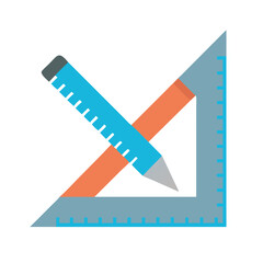 Pencil and T-Square Flat Vector Illustration on Black Background