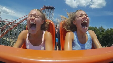 A group of three young adults enjoying a thrilling ride on a roller coaster.