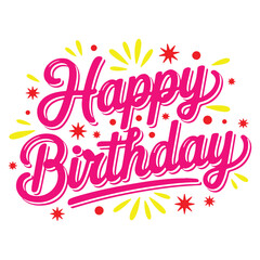 Colorful Happy Birthday Greeting Card Vector | Hand Lettered Typography with Confetti and Decorative Elements