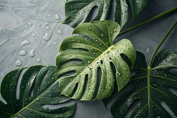 green leaves with water drops, realistic nettle leaf whit water drops