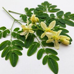 Fototapeta premium Edible moringa flower over white backgrokund