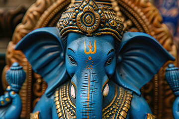 Obraz premium Bright holiday composition for happy Ganesh Chaturthi, abstract vivid composition consists of fictional unreal fantastic vision on background