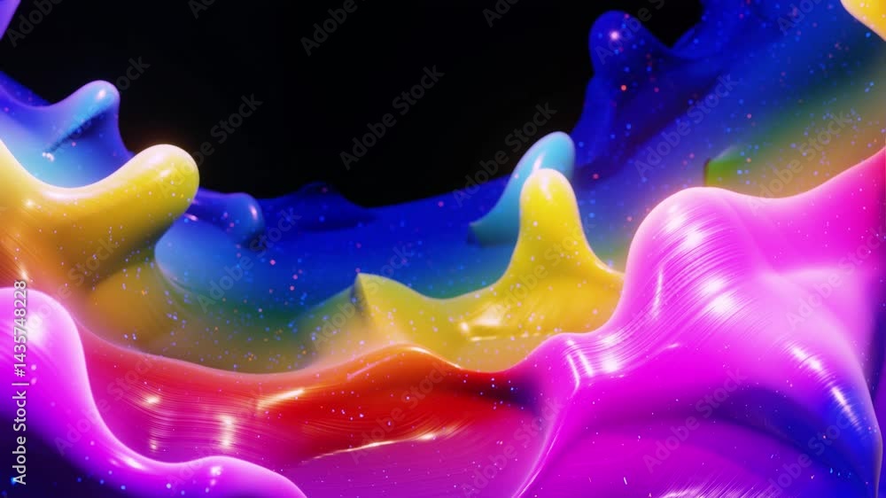 Poster smooth abstract animation of liquid gradient rainbow color in 4k. bright glossy paint surface as abs