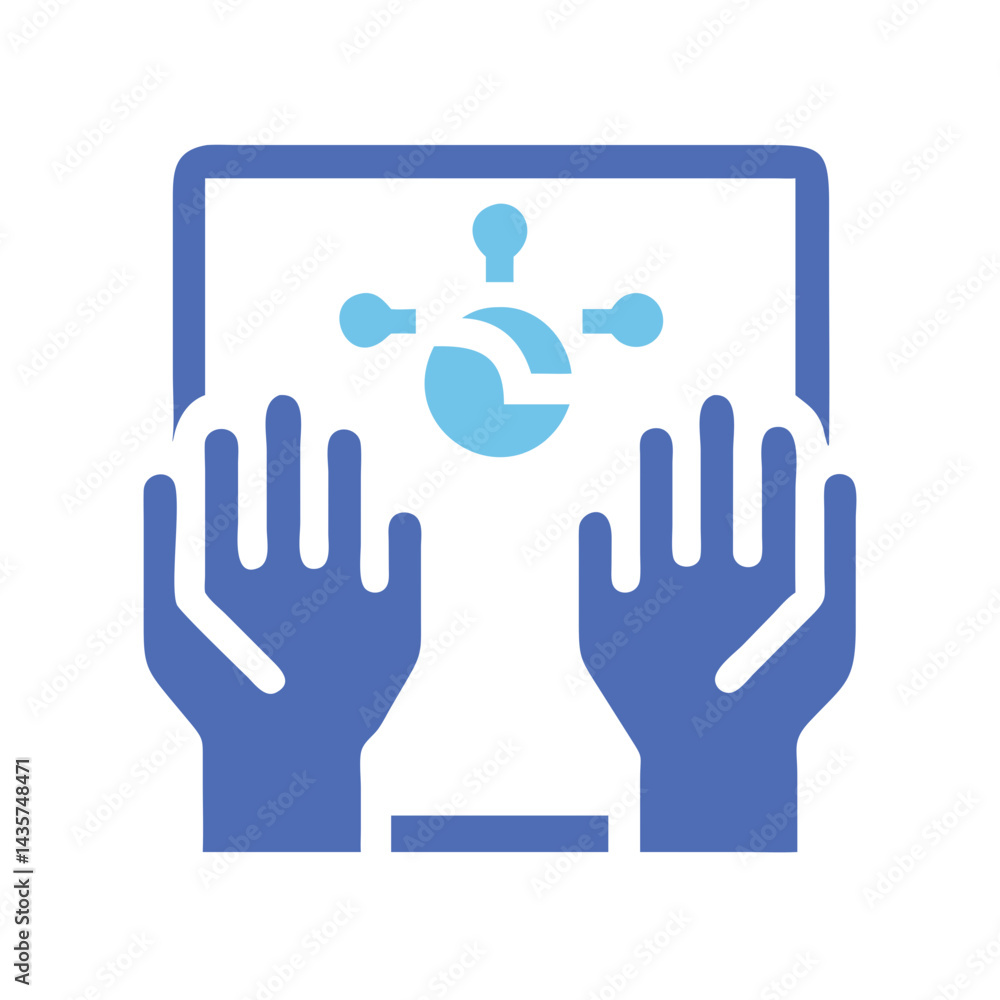 Poster digital hands holding tablet displaying connection data network symbol