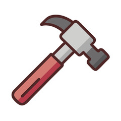 Isolated flat design hammer illustration on solid black background
