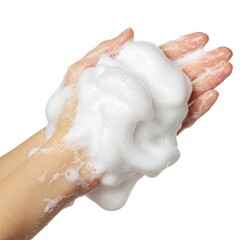 Fototapeta premium Female hands in soapsuds isolated on white