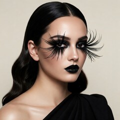 Fototapeta premium Girl with Black Makeup. Fashion Beauty Model Girl with Black Make up and Long Lushes
