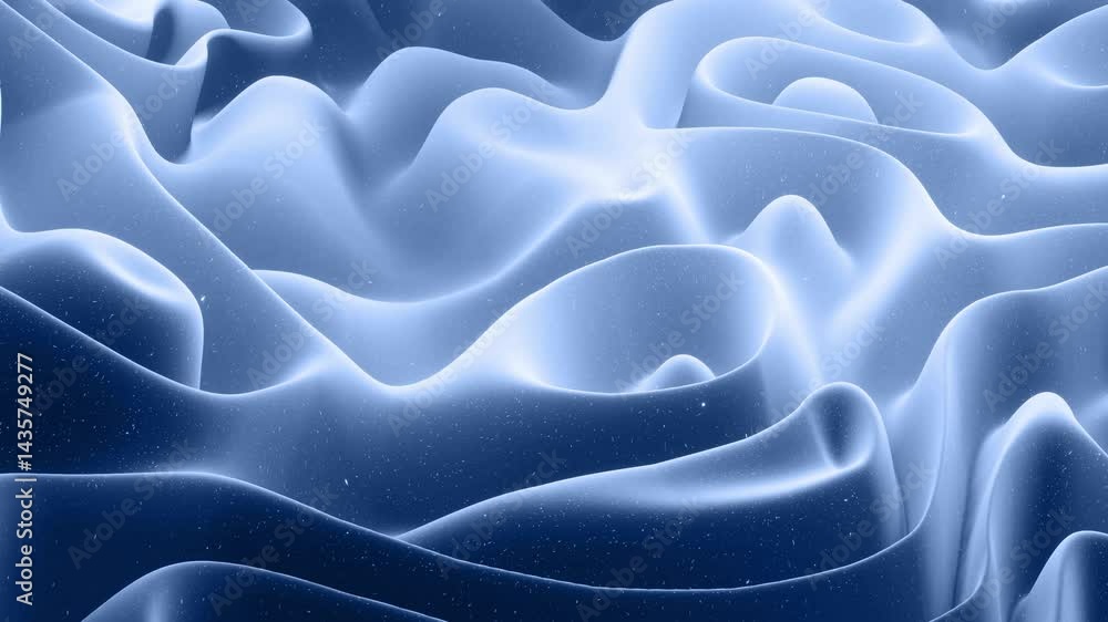 Poster beautiful abstract 3d surface with glitter sparkles, abstract 3d waves run on surface in loop. black