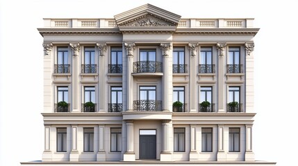 Fototapeta premium Elegant Building Facade with Balconies and Architectural Details