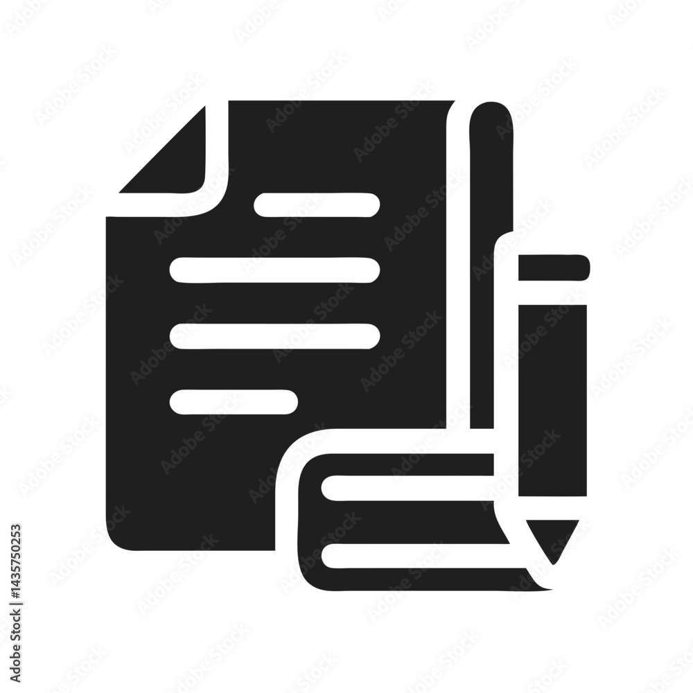 Poster dark glyph icon of document creation and editing process