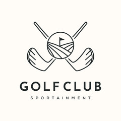 stick with the golf view line art logo vector minimalist illustration design, golf field spot symbol design