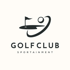 swing golf ball on field vintage logo vector minimalist illustration design,  golf professional symbol design