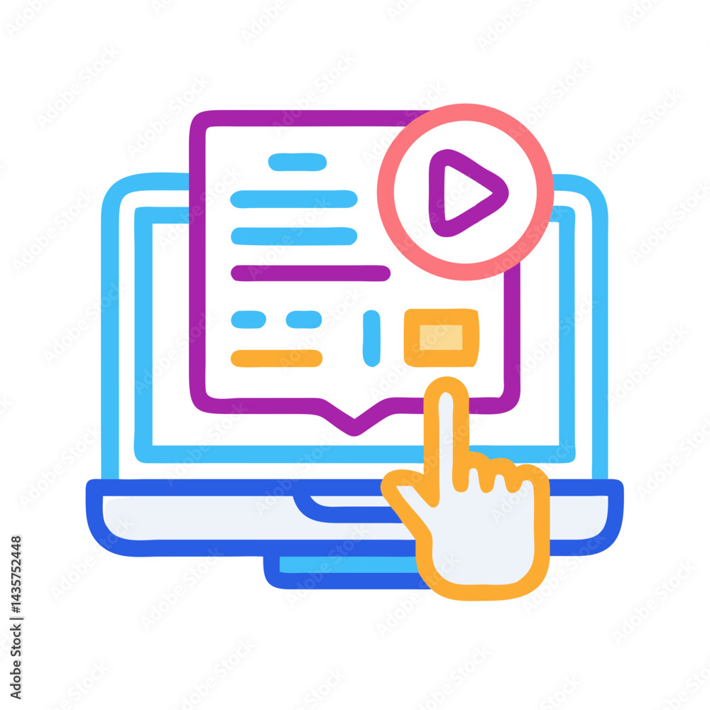 Aufkleber clicking play button on computer screen for online video