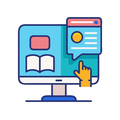 Computer screen with digital book and notification window icon