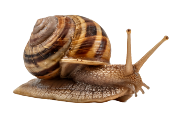 Garden Snail with Striped Shell Isolated on Transparent Background